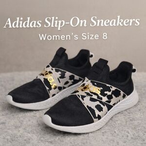 Adidas Women’s Slip-On Sneakers Size 8 | Black White Leopard Print W/ Gold Logo